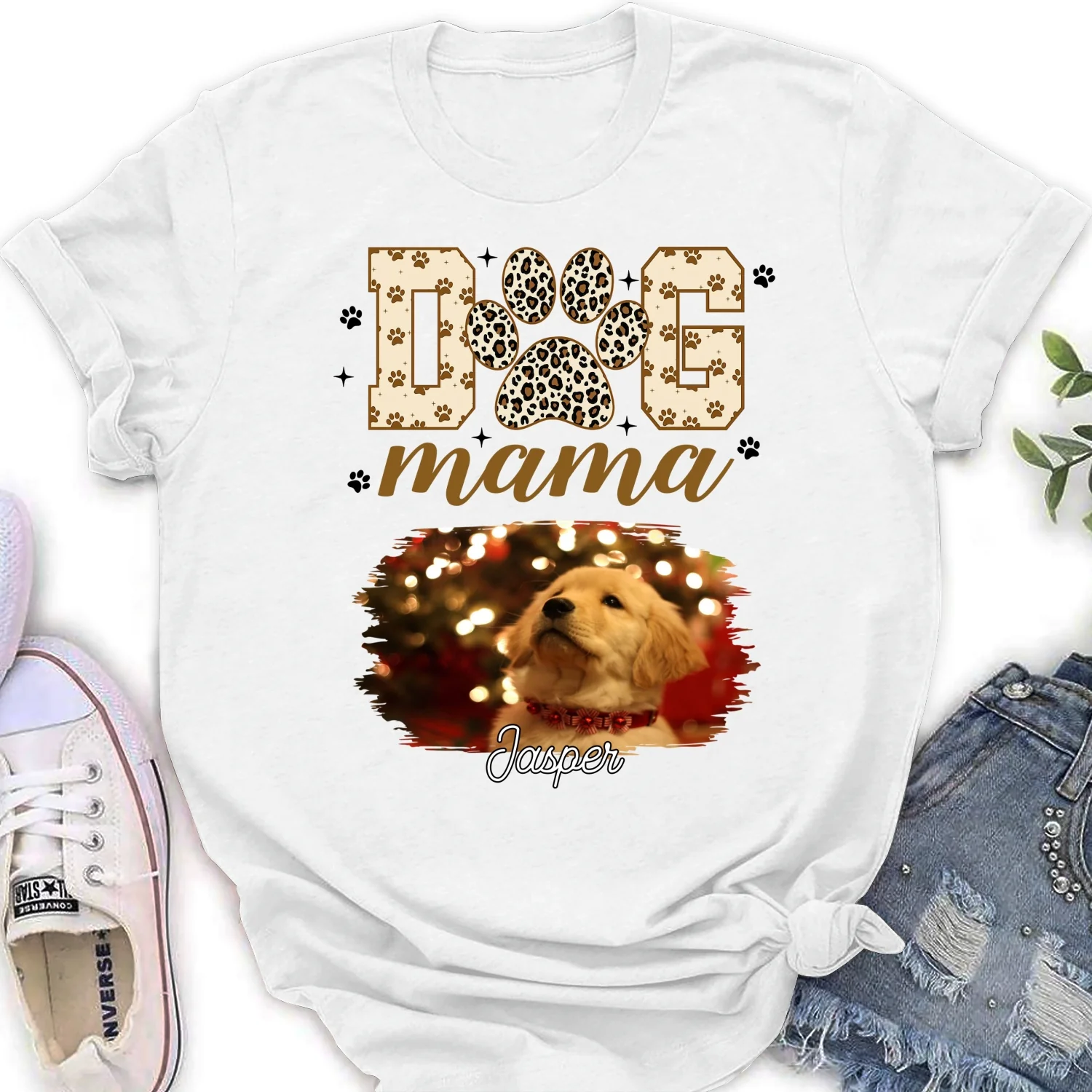 Leopard Dog Mama Photo - Personalized Custom Women's T-shirt - Image 2