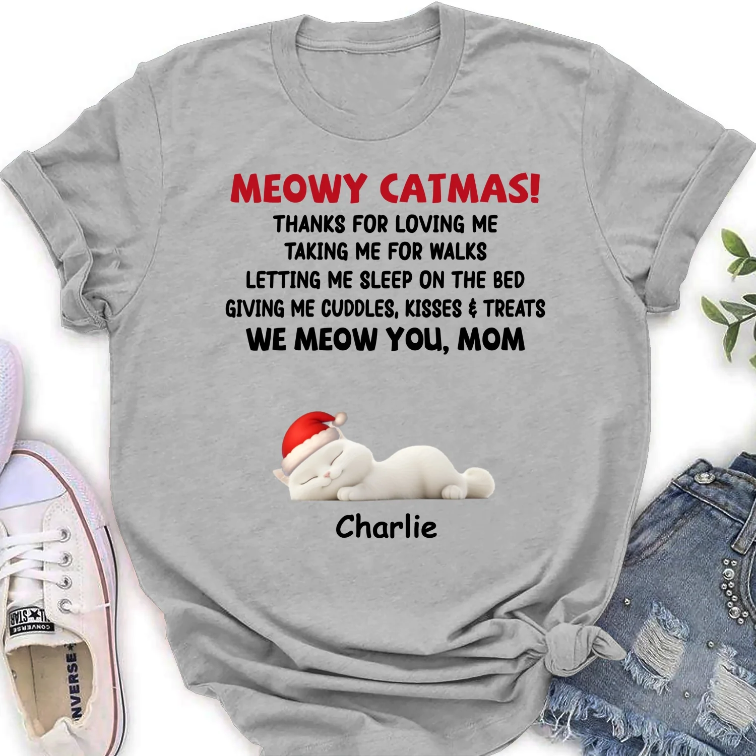 Letting Me Sleep With Cat Mom Dad - Personalized Custom Women's T-Shirt - Image 6