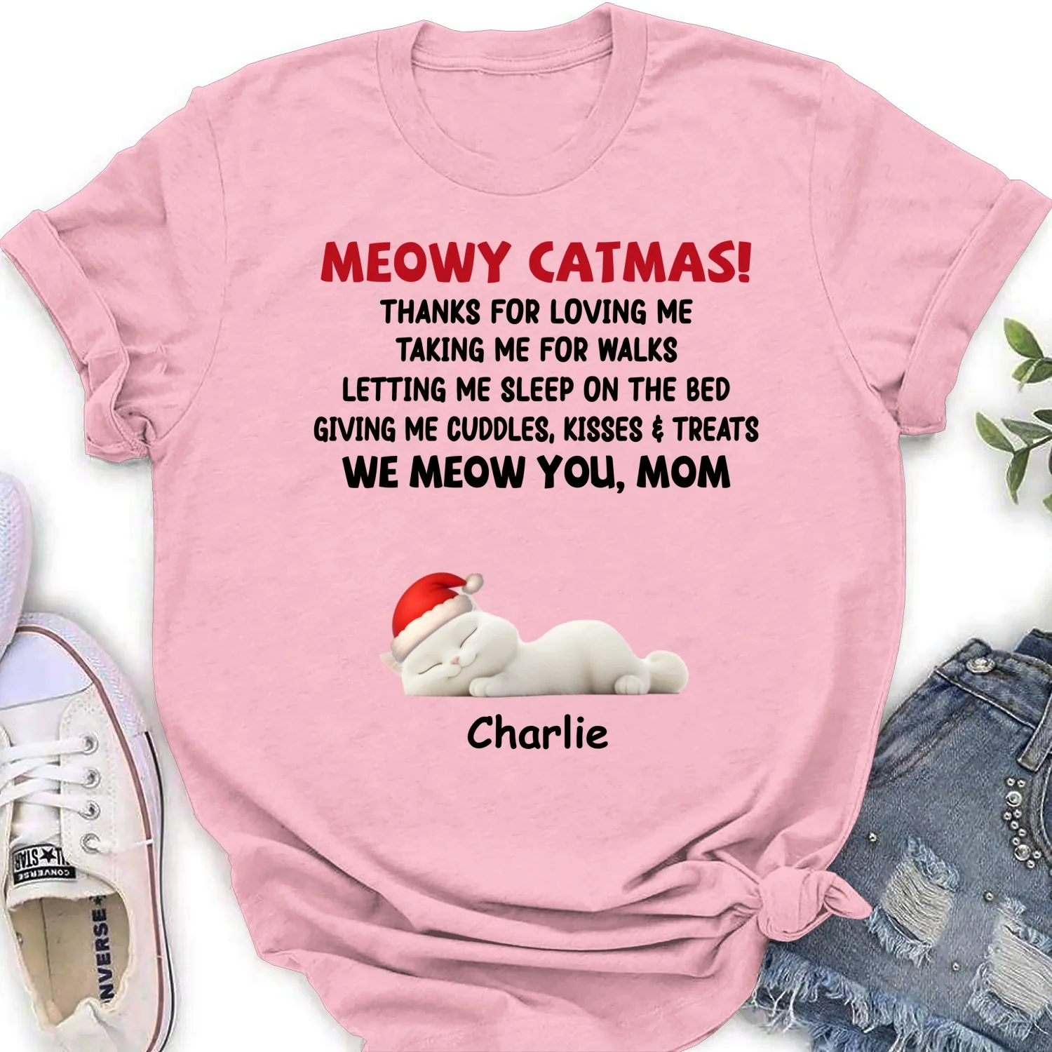 Letting Me Sleep With Cat Mom Dad - Personalized Custom Women's T-Shirt - Image 7