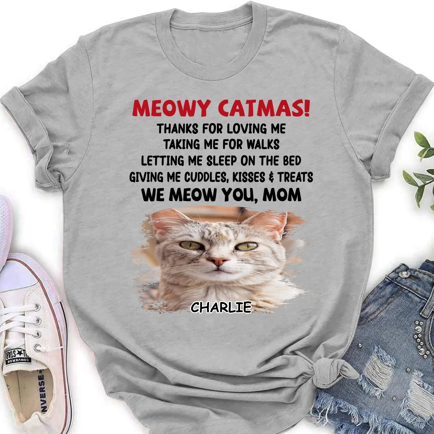 Letting Me Sleep With Cat Mom Dad Photo - Personalized Custom Women's T-Shirt - Image 5