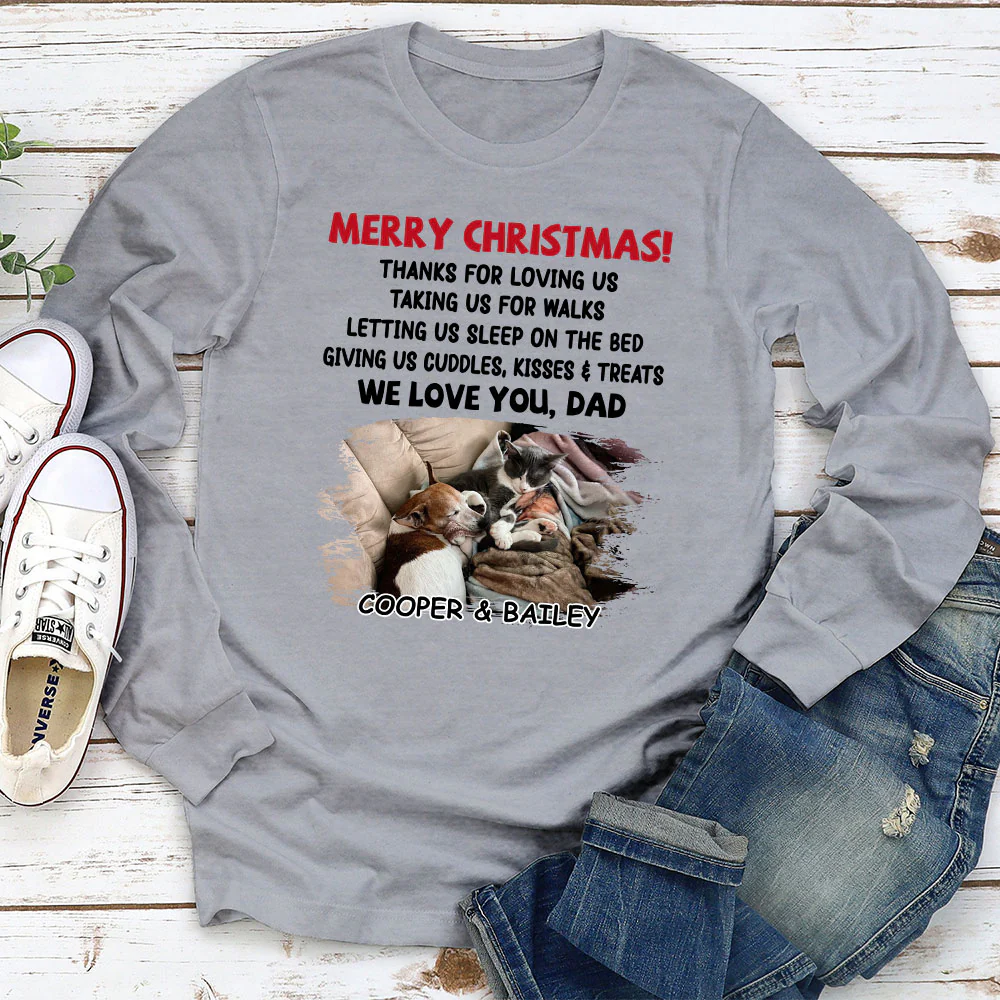 Letting Me Sleep With Pet Mom Dad Photo - Personalized Custom Long Sleeve T-Shirt - Image 2