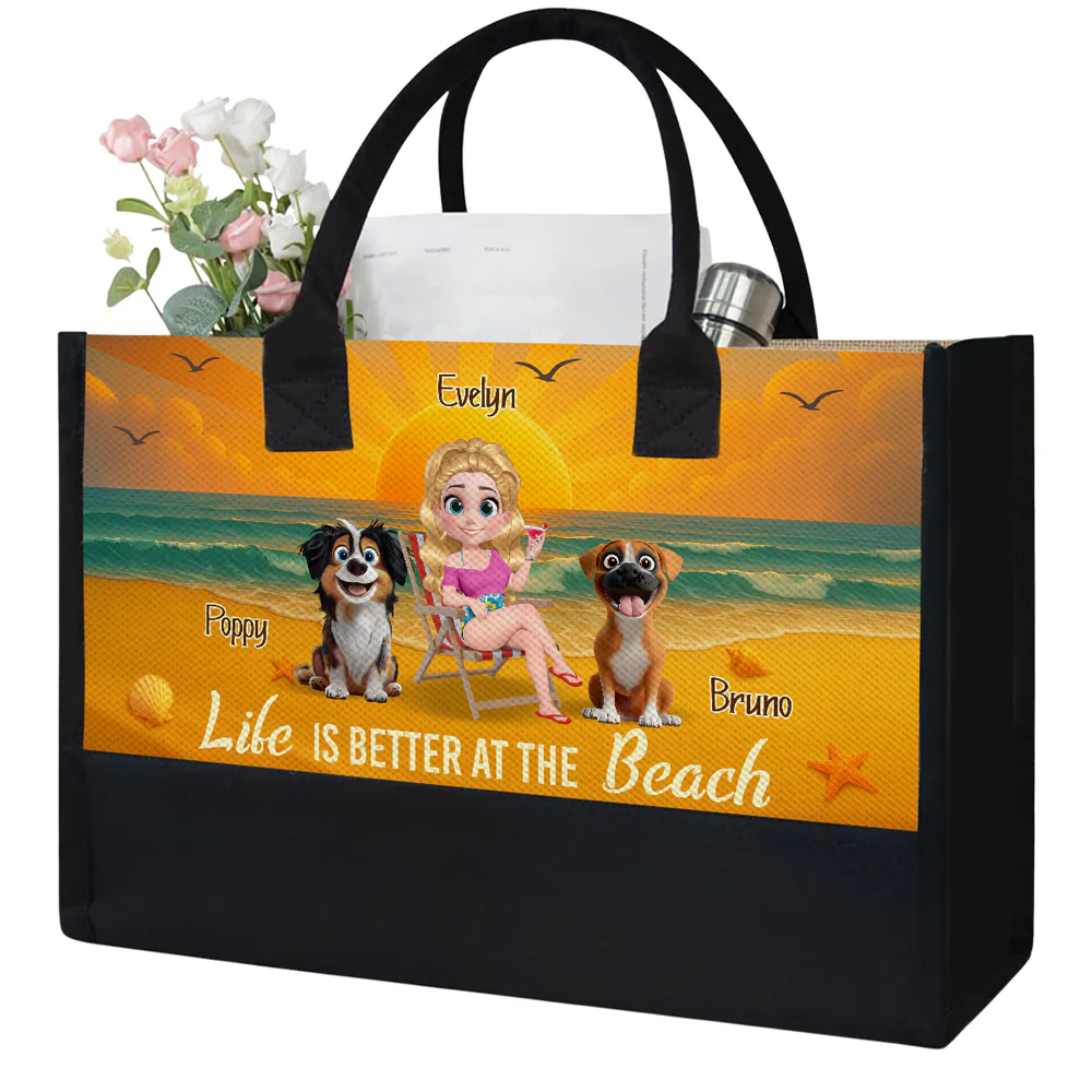 Life Is Better At The Beach With Pet Cartoonize - Personalized Custom Canvas Tote Bag - Image 2