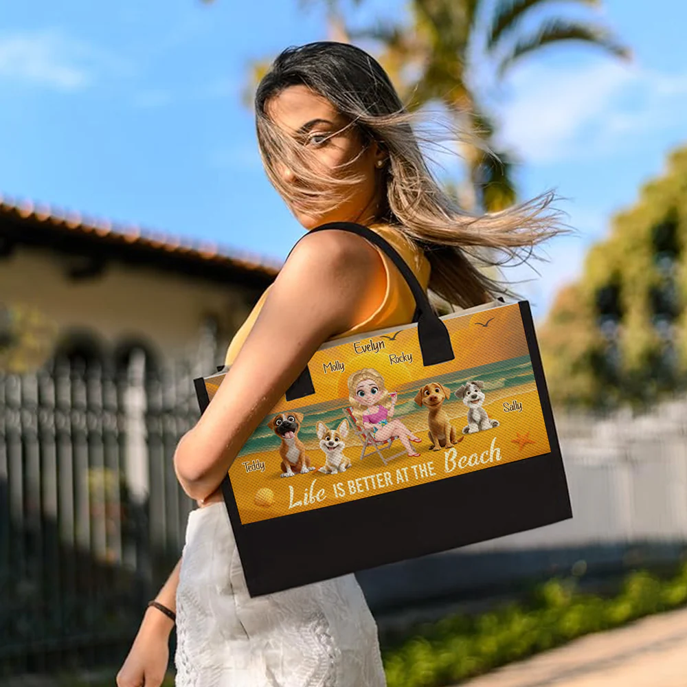 Life Is Better At The Beach With Pet Cartoonize - Personalized Custom Canvas Tote Bag - Image 4