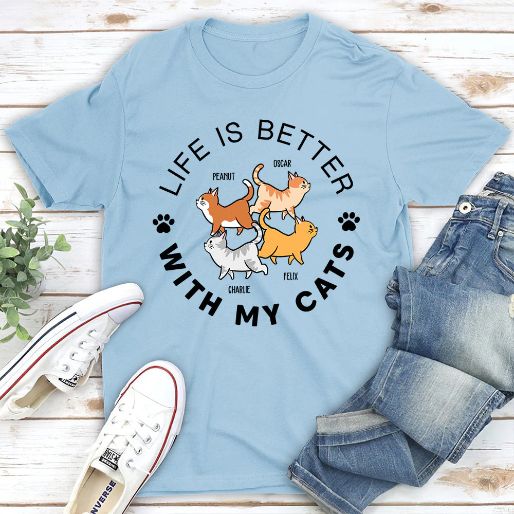 Life Is Better Walking Cat - Personalized Custom Unisex T-shirt - Image 4