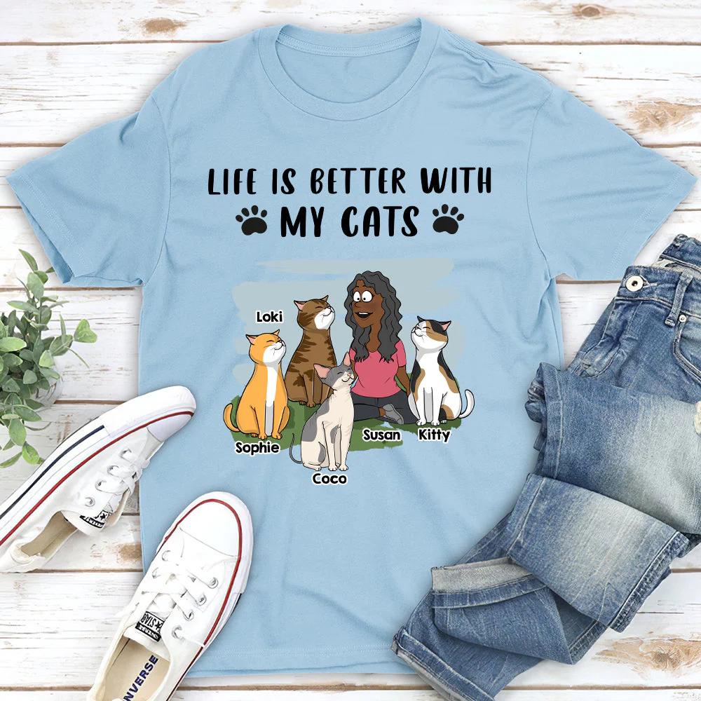 Life Is Better With Cats - Personalized Custom Unisex T-shirt - Image 4