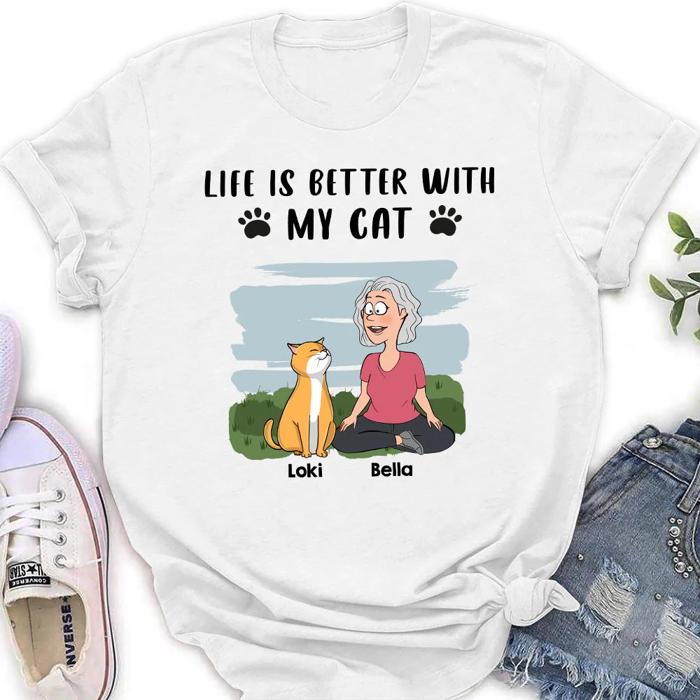Life Is Better With Cats- Personalized Custom Women's T-shirt - Image 2