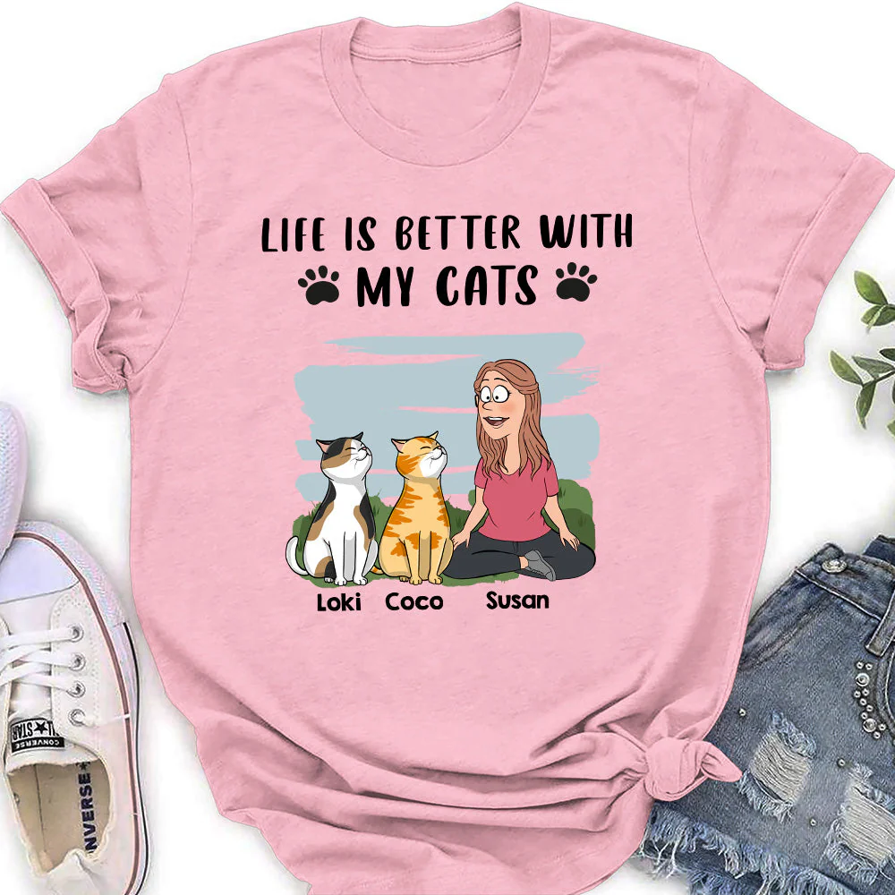 Life Is Better With Cats- Personalized Custom Women's T-shirt - Image 3