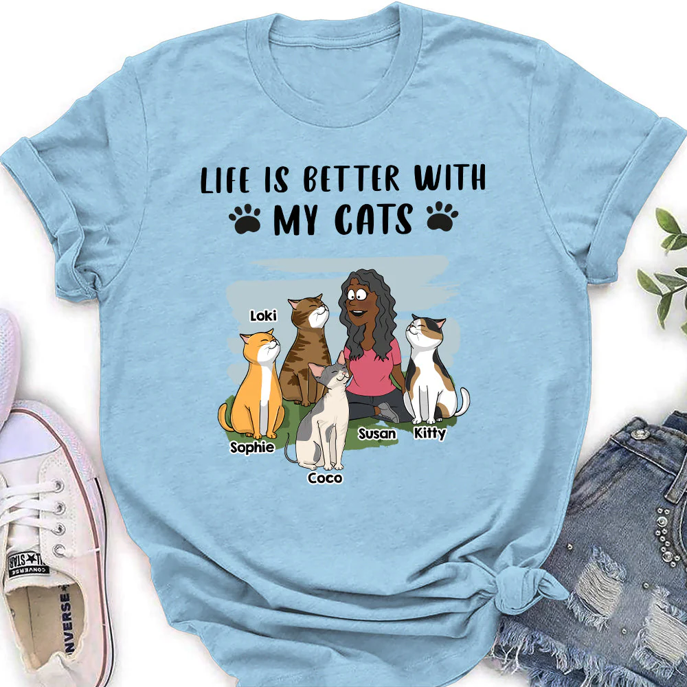 Life Is Better With Cats- Personalized Custom Women's T-shirt - Image 4