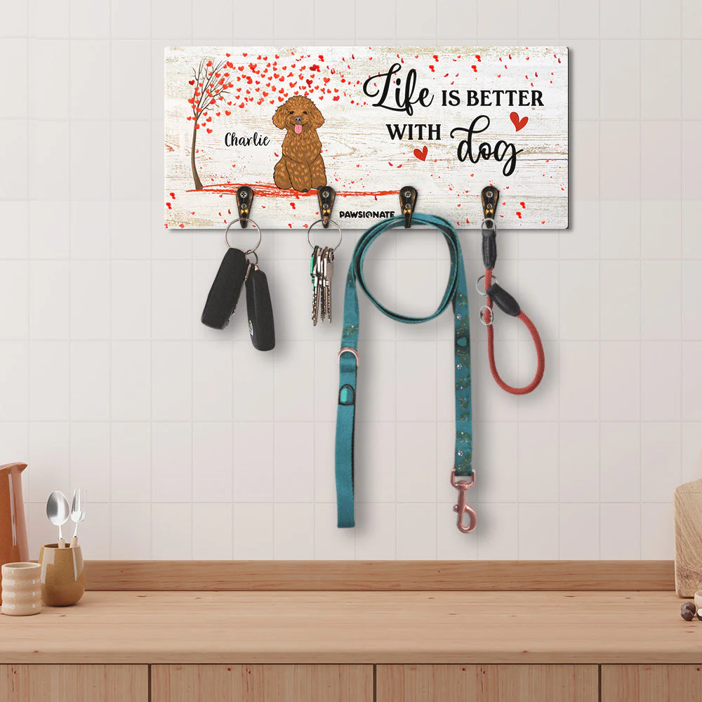 Life Is Better With Dogs - Personalized Custom Wooden Key Holder - Image 3