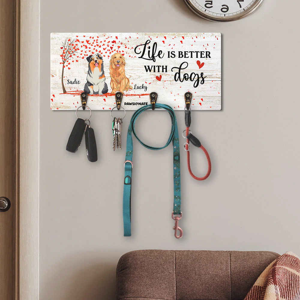 Life Is Better With Dogs - Personalized Custom Wooden Key Holder - Image 4