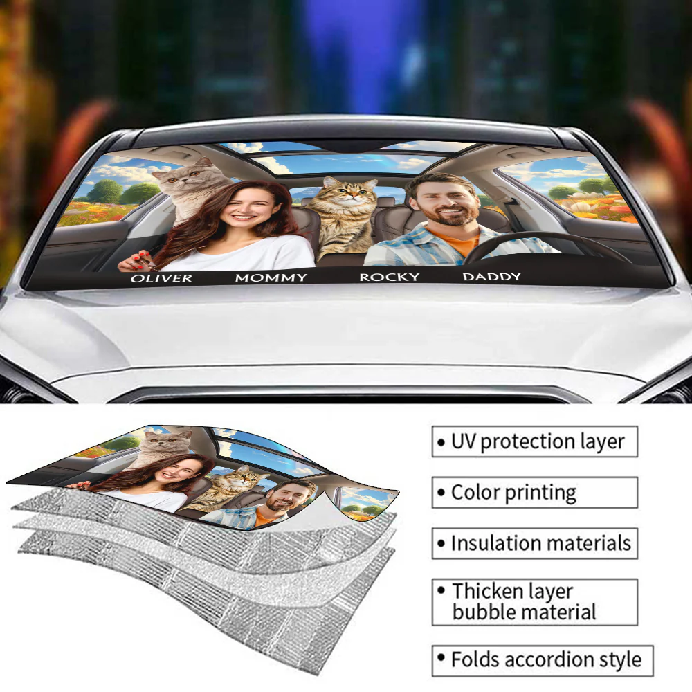 Life Is Better With My Cat Couple Photo - Personalized Car Sunshade - Image 3