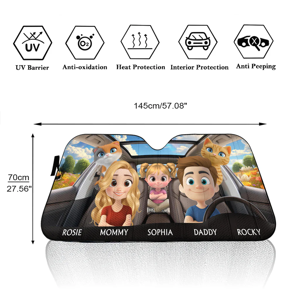 Life Is Better With My Cat Family - Personalized Car Sunshade - Image 6