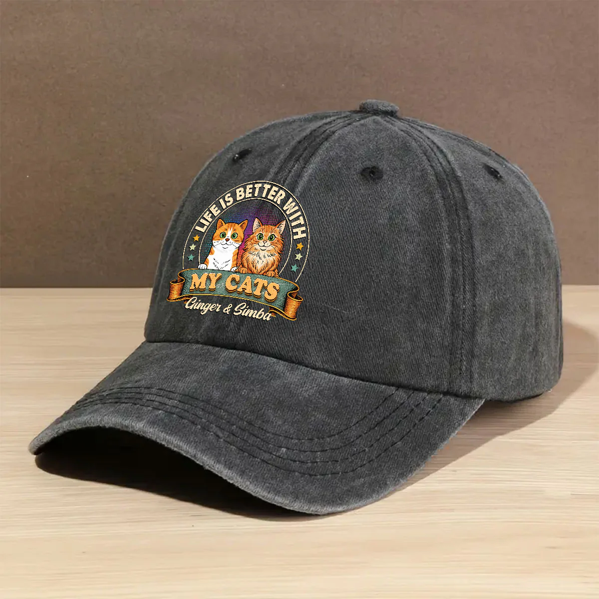 Life Is Better With My Cat - Personalized Custom Vintage Washed Denim Cap - Image 2