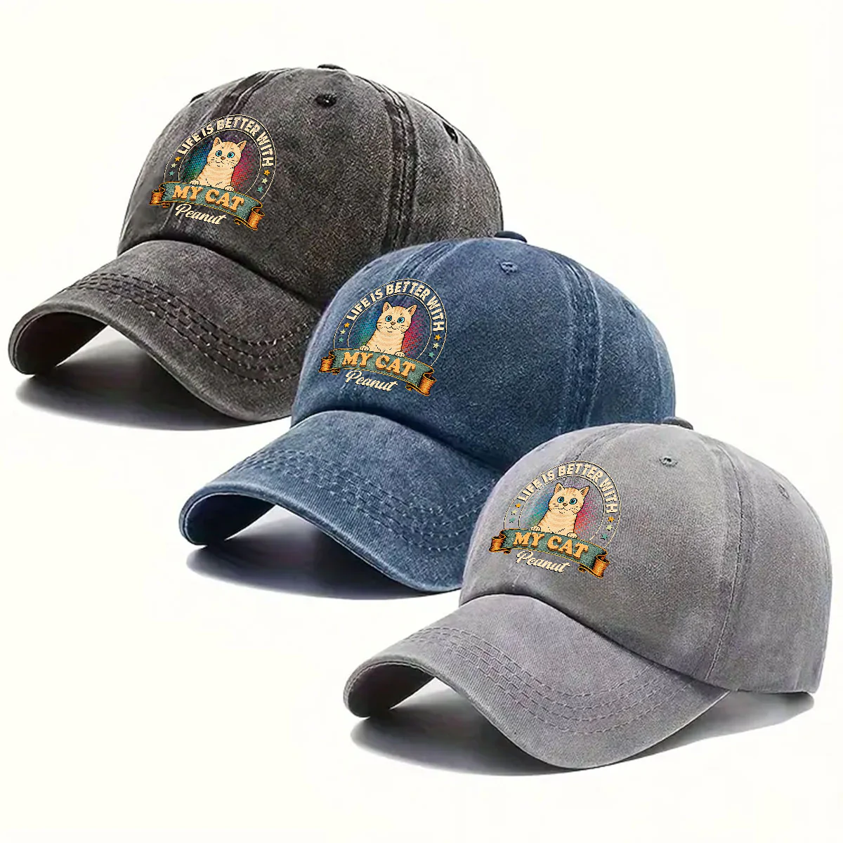 Life Is Better With My Cat - Personalized Custom Vintage Washed Denim Cap - Image 4