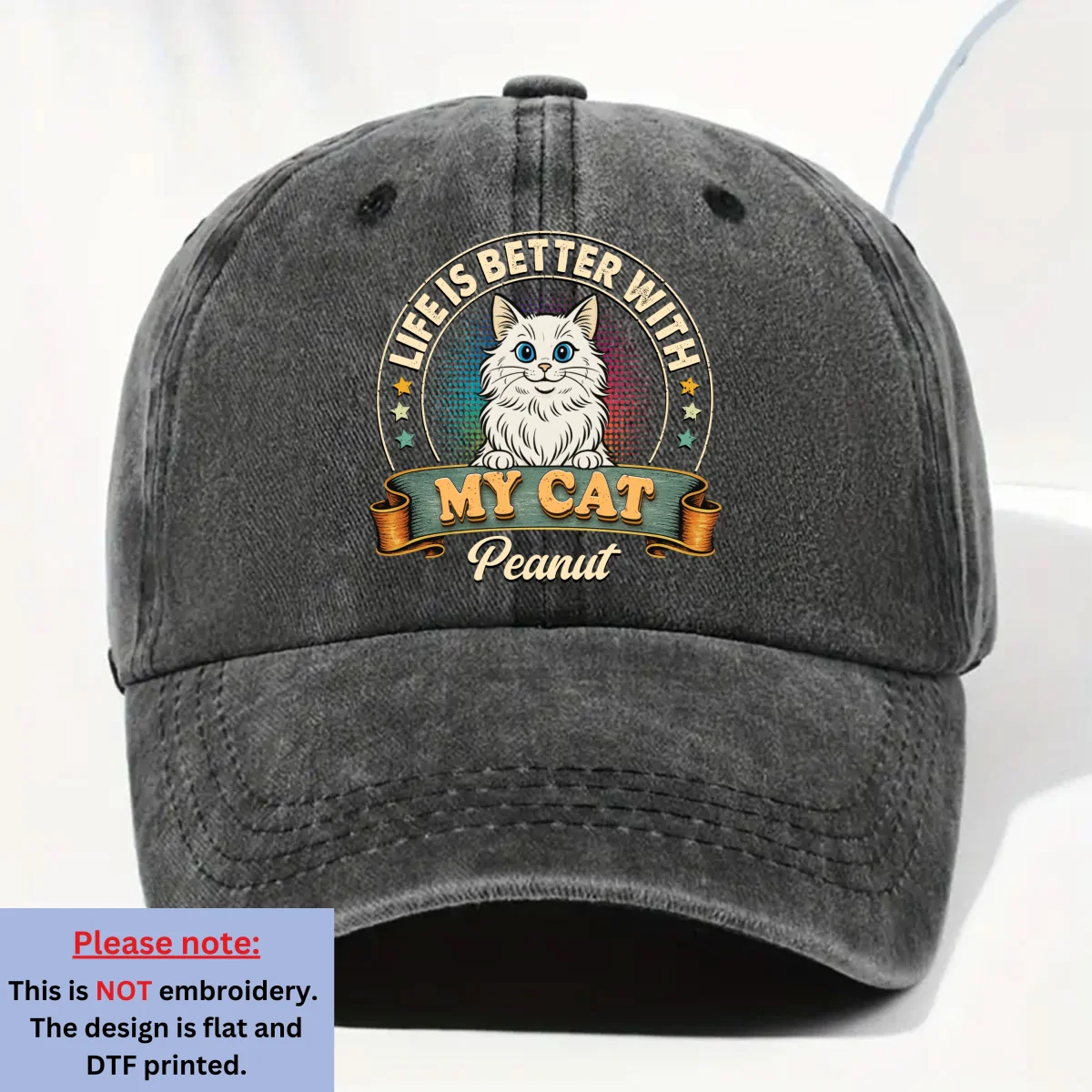 Life Is Better With My Cat - Personalized Custom Vintage Washed Denim Cap - Image 6