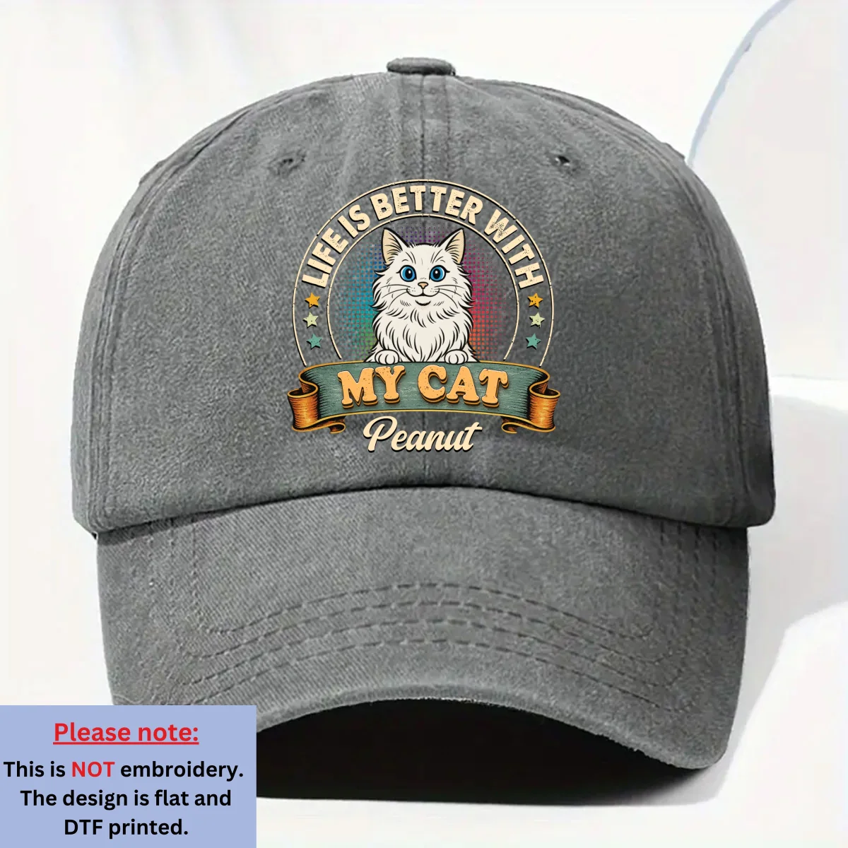 Life Is Better With My Cat - Personalized Custom Vintage Washed Denim Cap - Image 7