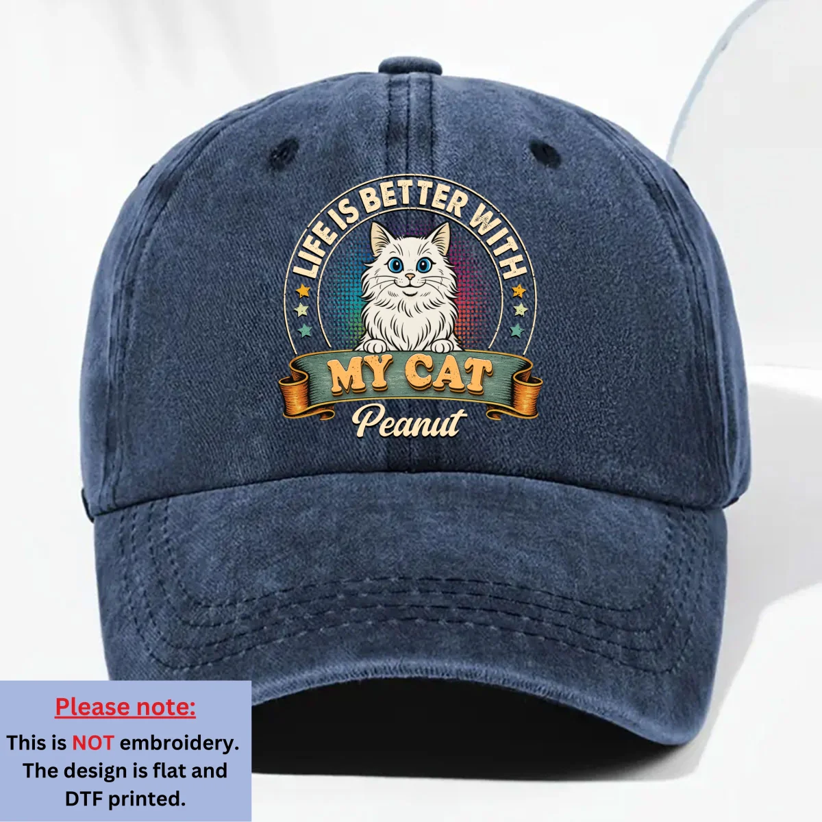 Life Is Better With My Cat - Personalized Custom Vintage Washed Denim Cap - Image 8