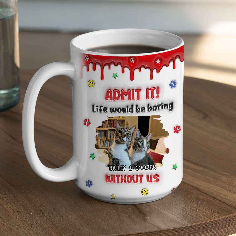 Life Must Have Us Christmas Ver Cat Photo - Personalized Custom 3D Inflated Effect Mug - Image 5