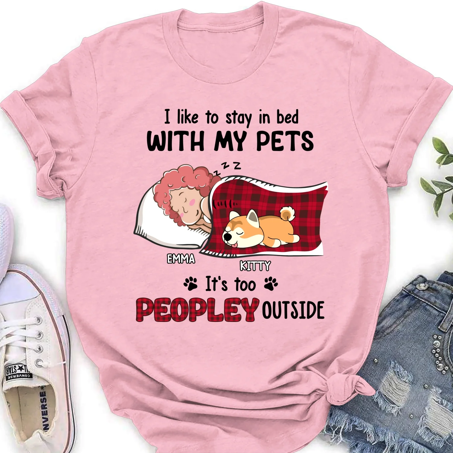 Like To Stay In Bed Pet - Personalized Custom Women's T-shirt - Image 10