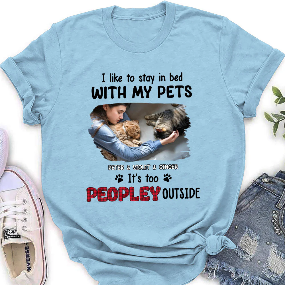 Like To Stay In Bed Pet Photo - Personalized Custom Women's T-shirt - Image 3