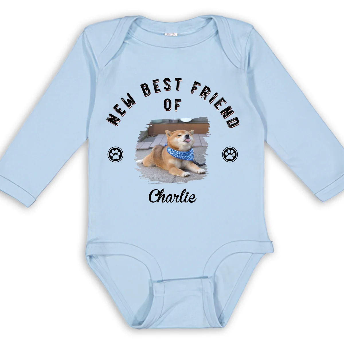 Line Dog And Babies Photo - Personalized Custom Long Sleeve Baby Onesie - Image 4