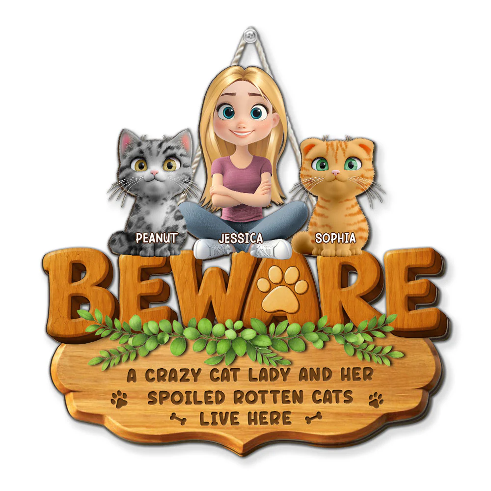 Live Here Cat Version - Personalized Custom 3D Effect Wood Sign