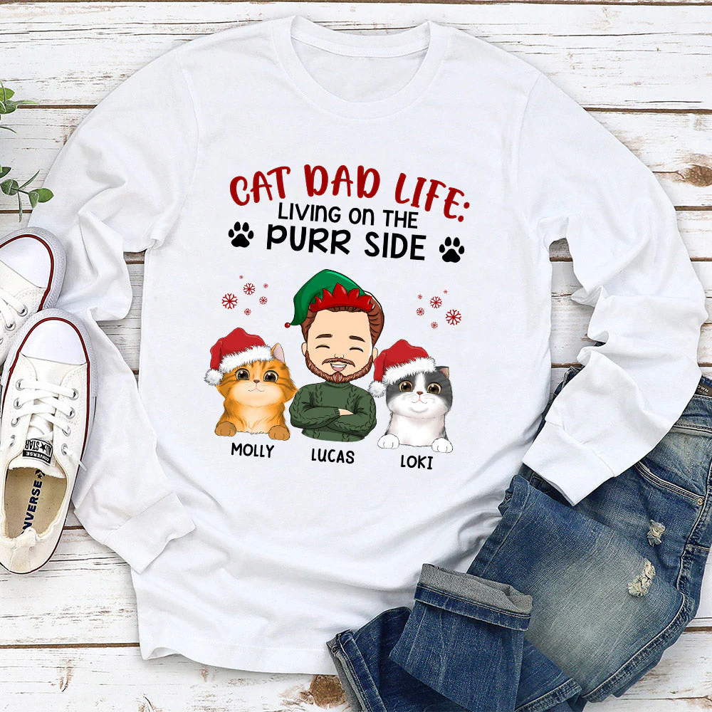 Living On The Purr Side - Personalized Custom Long Sleeve T-shirt - Image 2