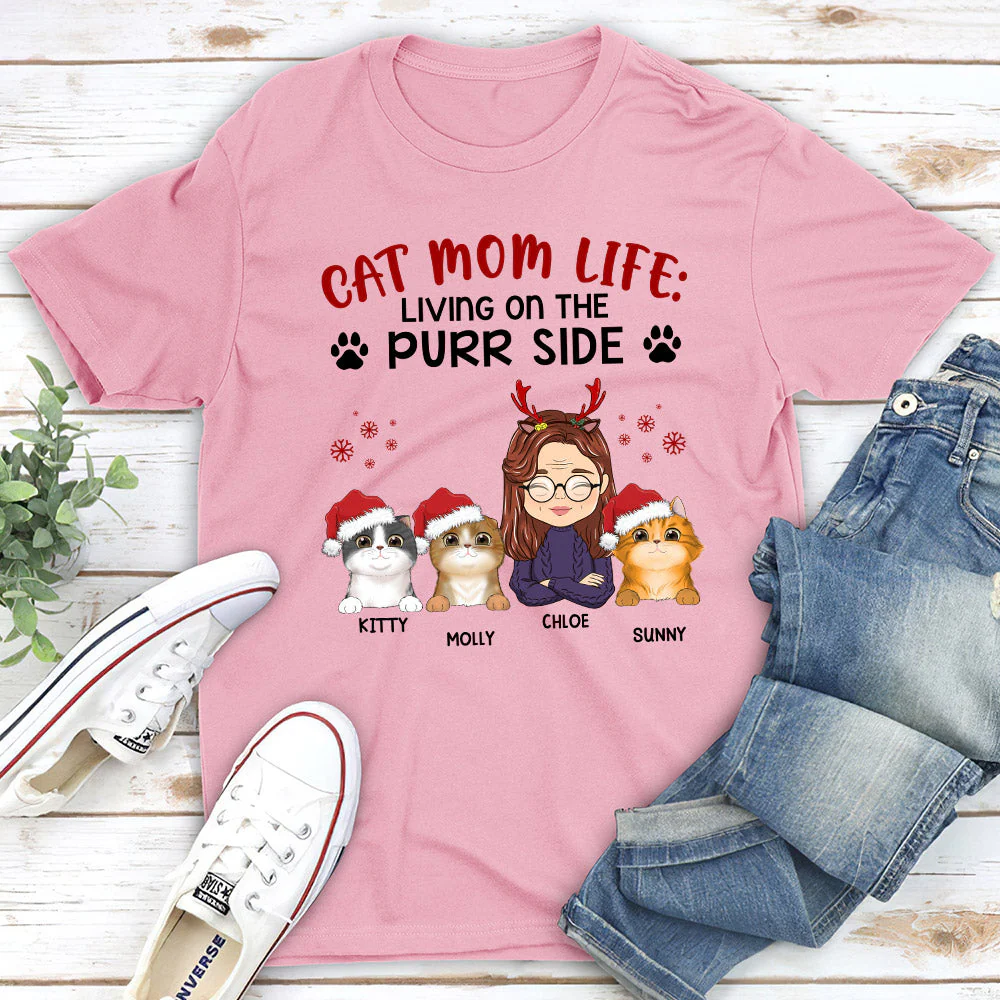 Living On The Purr Side - Personalized Custom Unisex T-shirt - Image 3