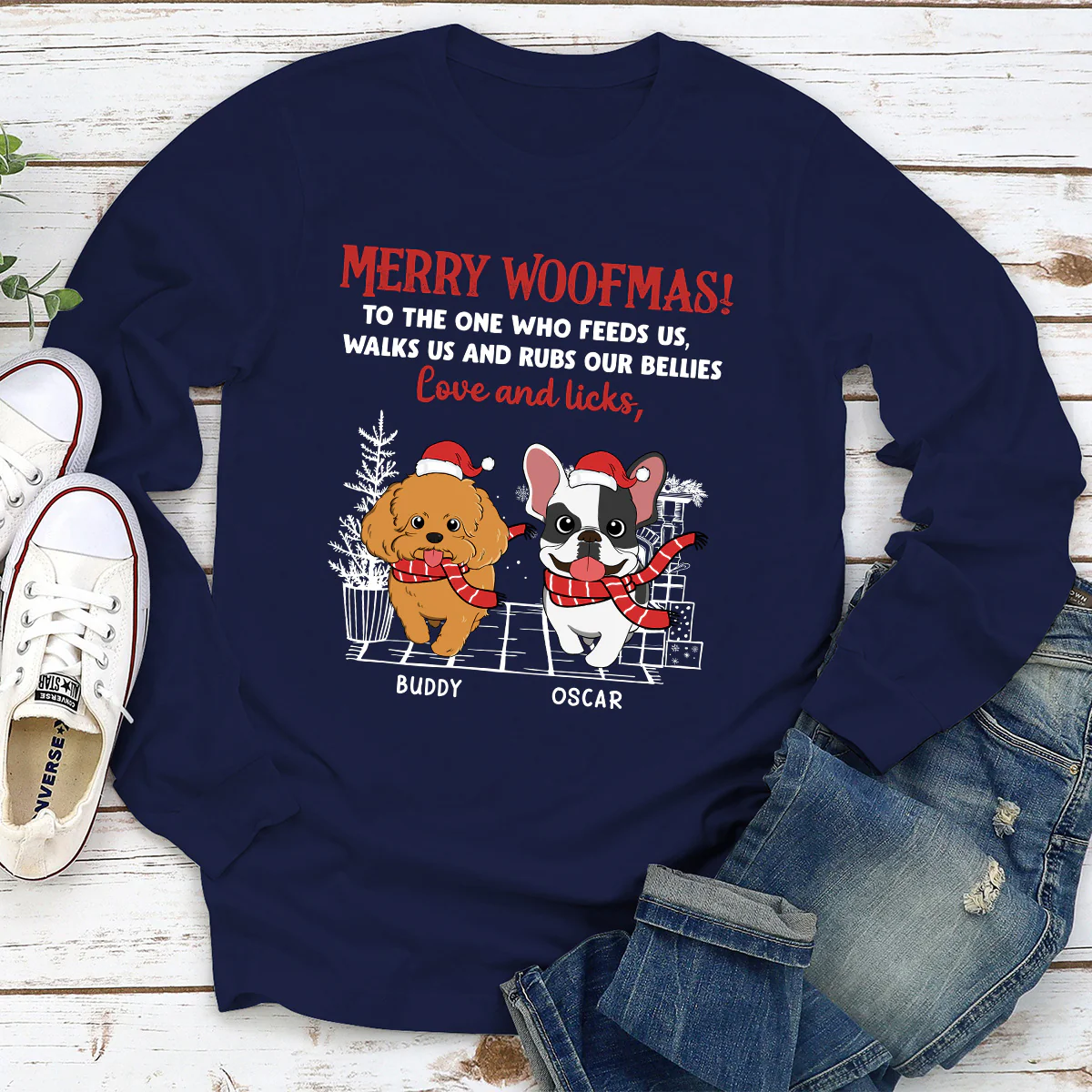 Love And Licks, Merry Woofmas - Personalized Custom Long Sleeve T-shirt - Image 2