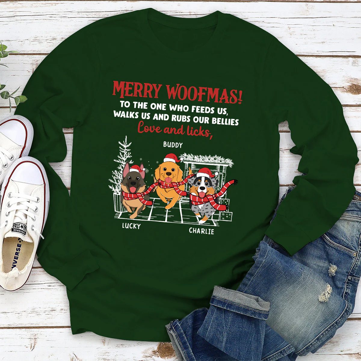 Love And Licks, Merry Woofmas - Personalized Custom Long Sleeve T-shirt - Image 3