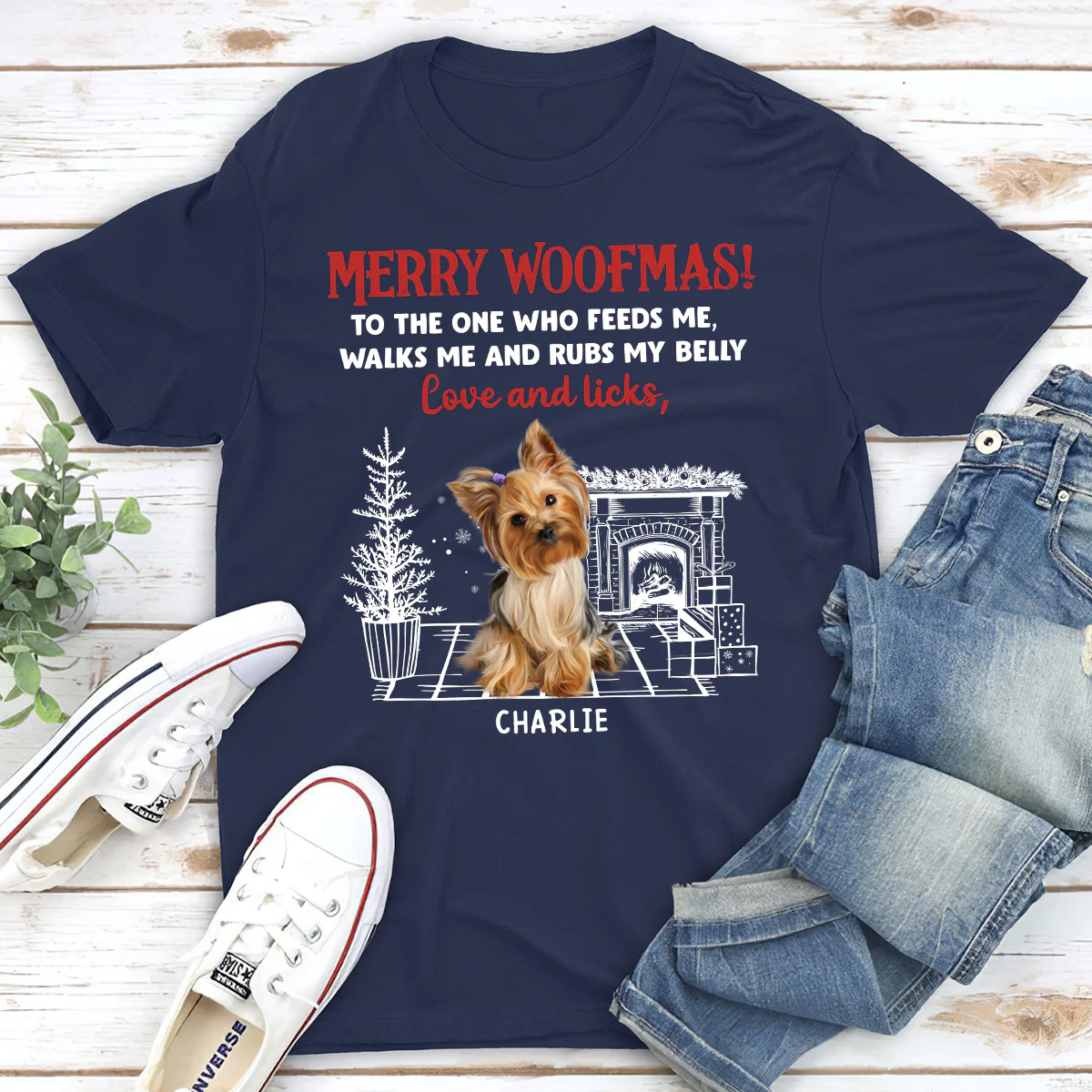 Love And Licks, Merry Woofmas Photo - Personalized Custom Unisex T-shirt - Image 2