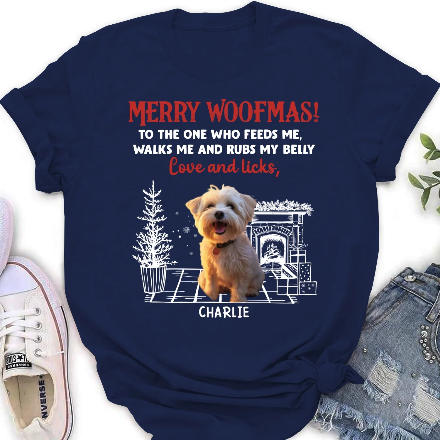 Love And Licks, Merry Woofmas Photo - Personalized Custom Women's T-shirt - Image 4