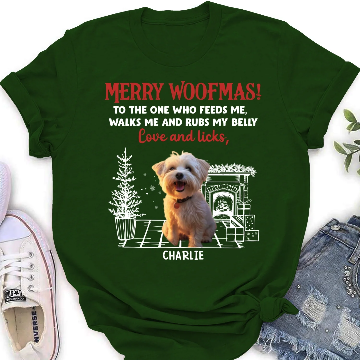 Love And Licks, Merry Woofmas Photo - Personalized Custom Women's T-shirt - Image 5