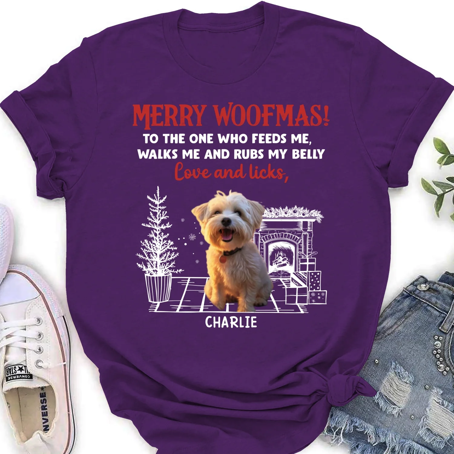 Love And Licks, Merry Woofmas Photo - Personalized Custom Women's T-shirt - Image 7