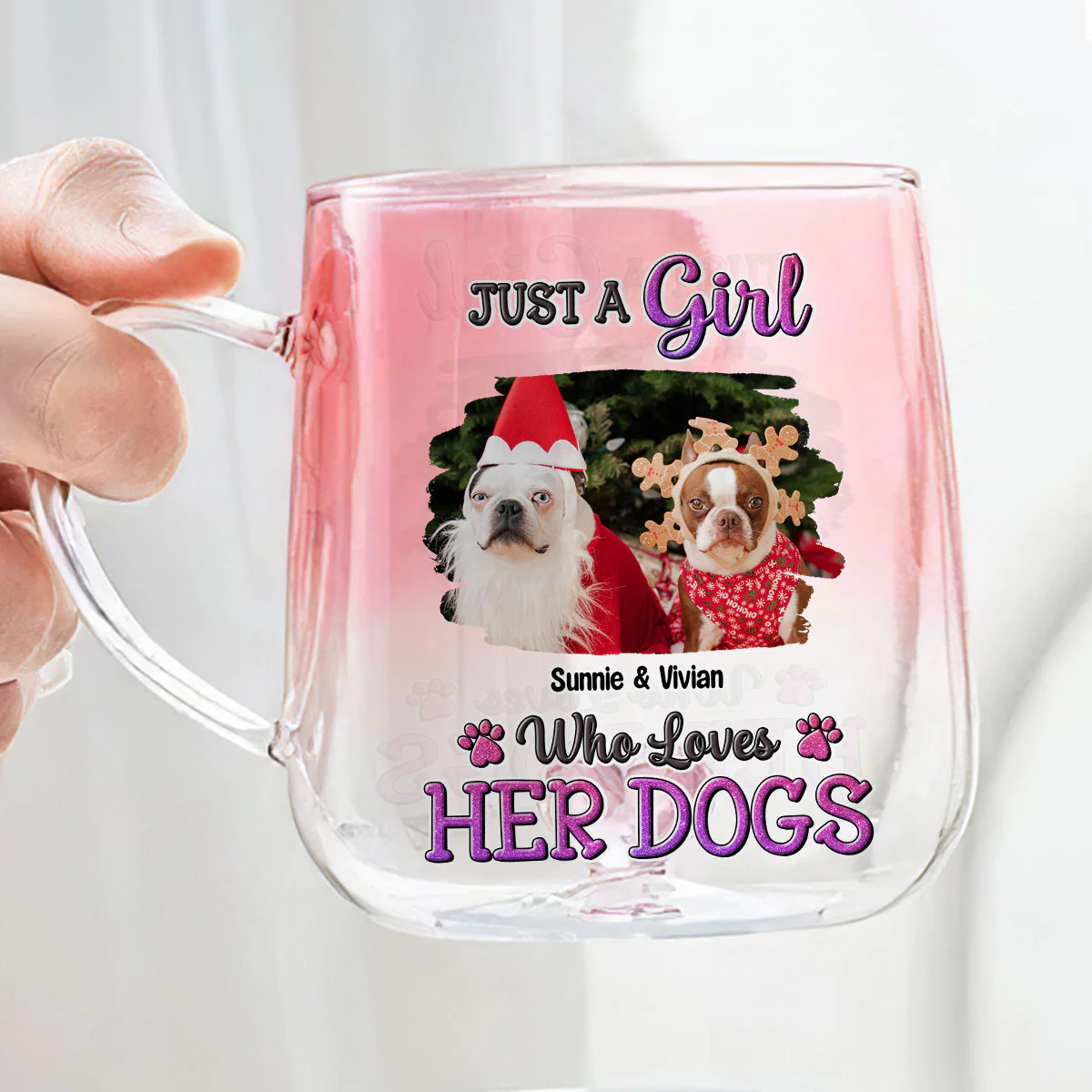 Love Her Dog So Much Photo - Personalized Custom Pink Gradient Glass Mug - Image 3