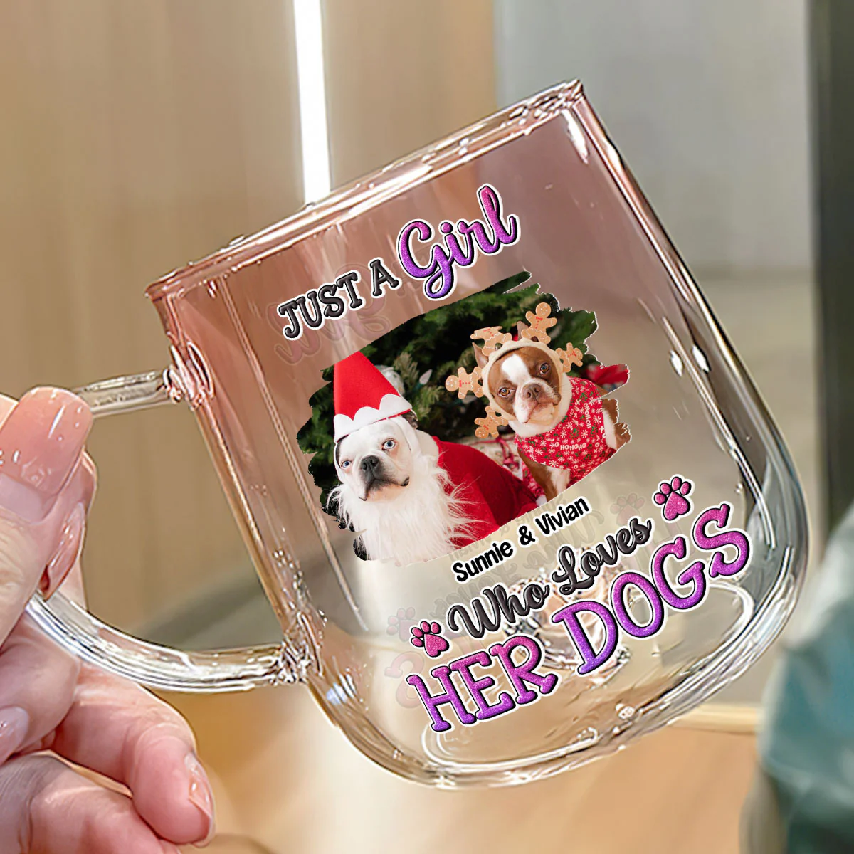 Love Her Dog So Much Photo - Personalized Custom Pink Gradient Glass Mug - Image 4