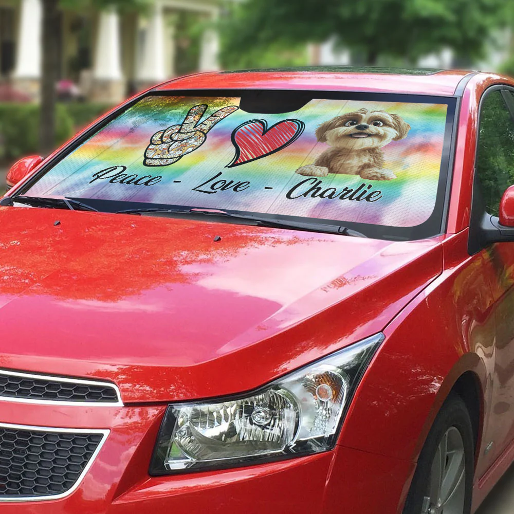 Love Peace And Dogs - Personalized Car Sunshade - Image 2