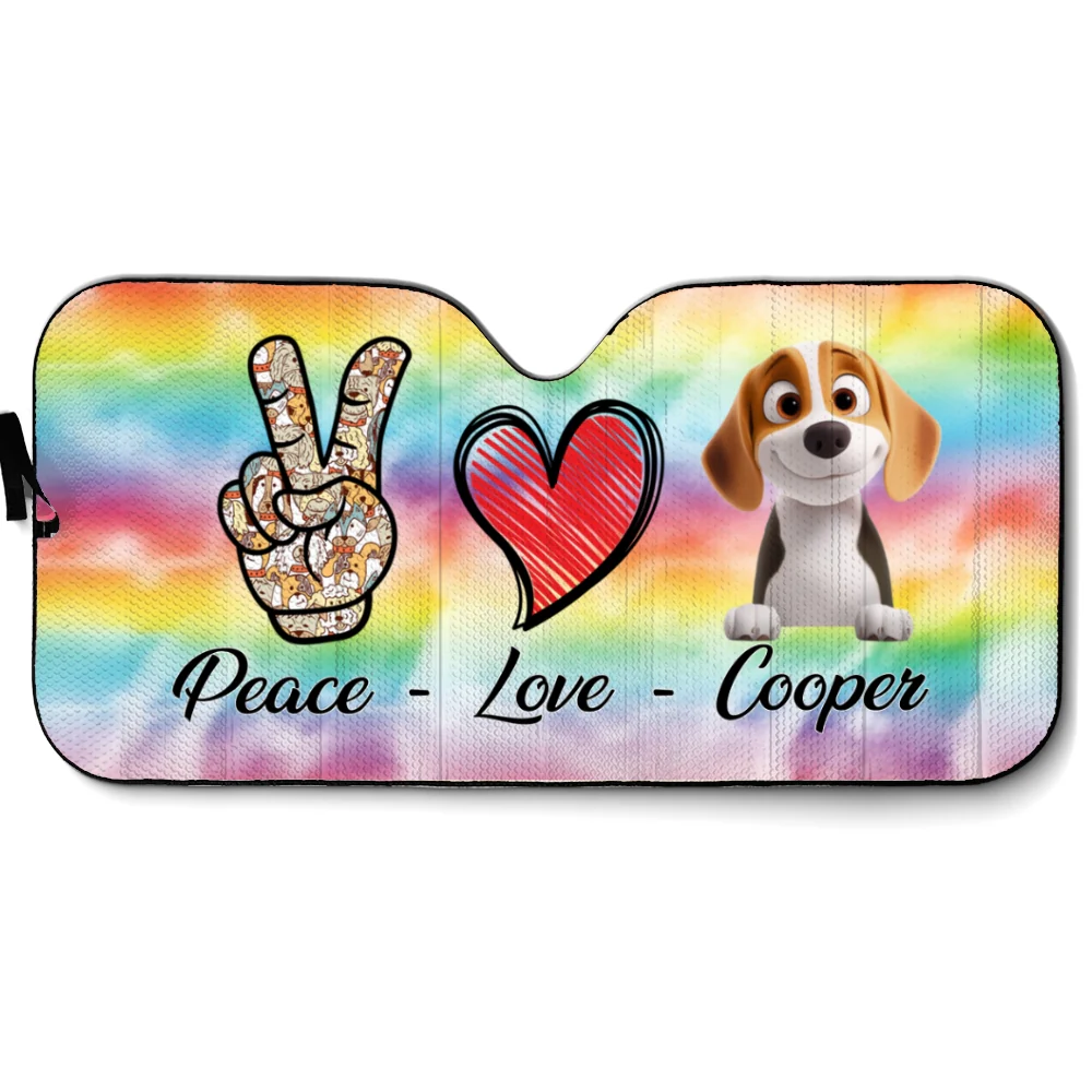 Love Peace And Dogs - Personalized Car Sunshade - Image 7