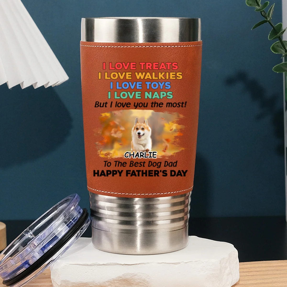 Love You The Most Photo - Personalized Custom Leather Tumbler - Image 3