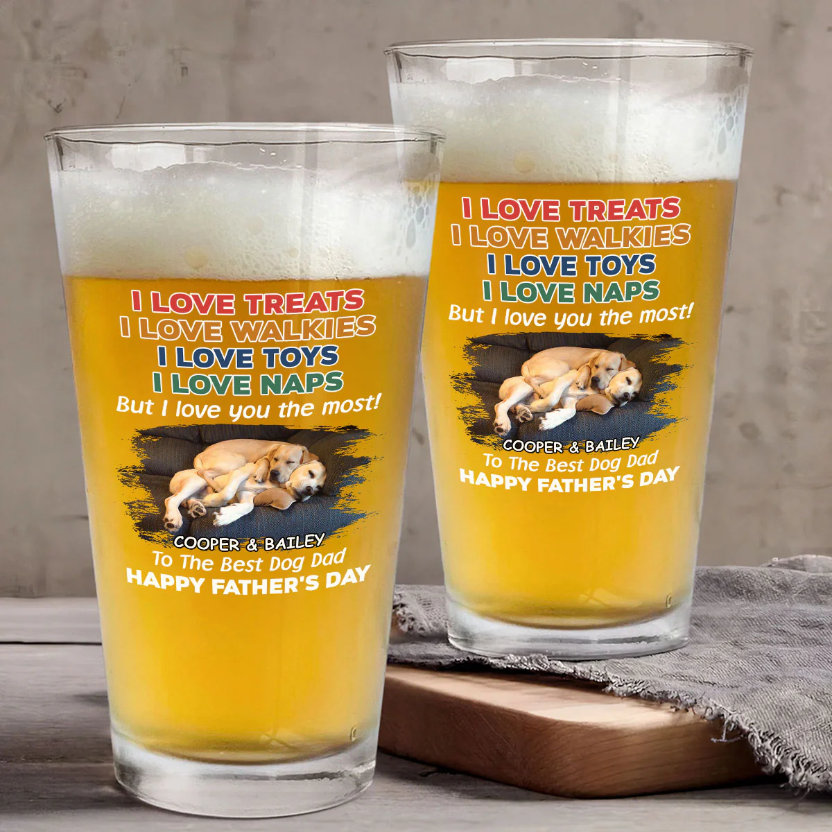 Love You The Most Version 2 Photo - Personalized Custom Beer Glass - Image 2