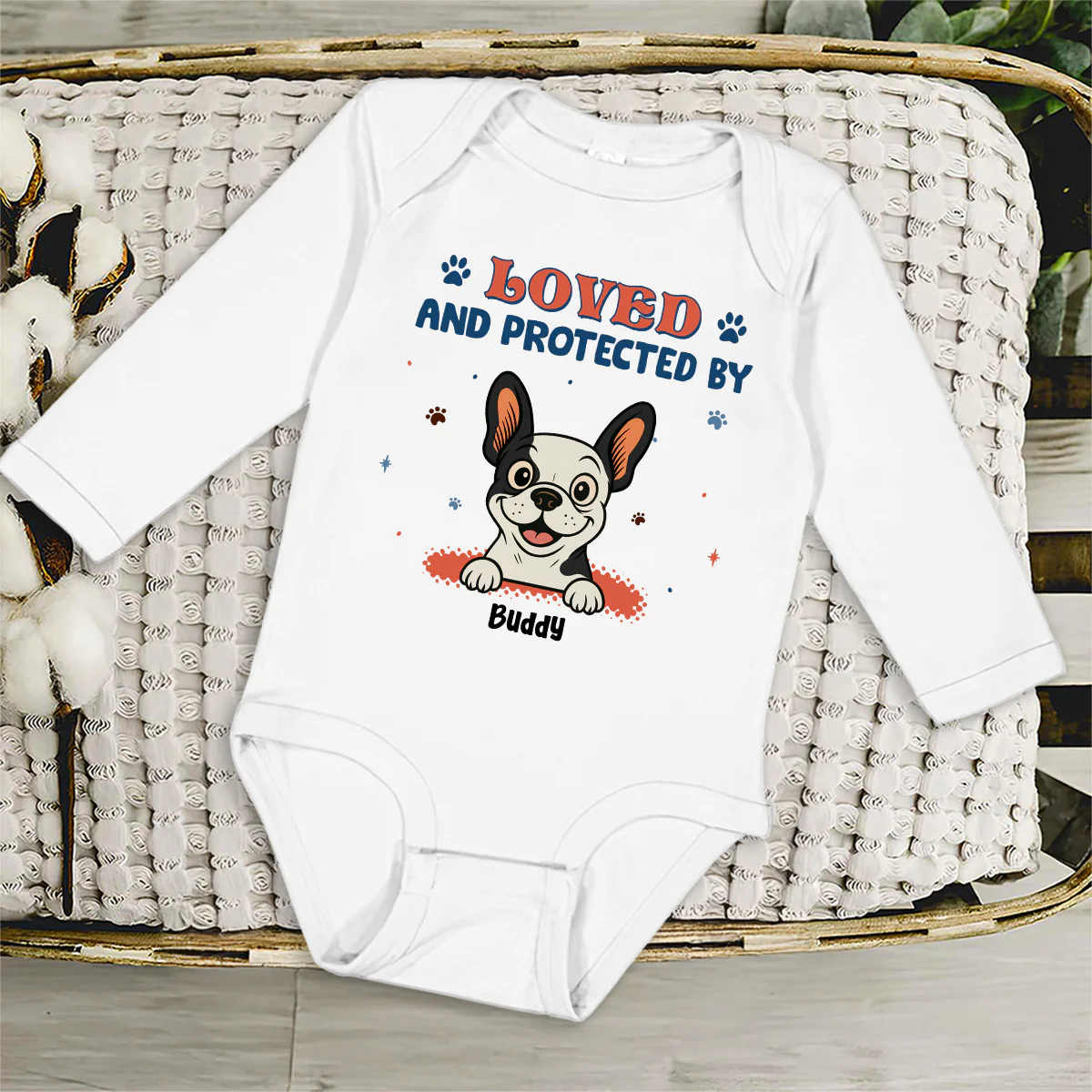 Loved And Protected By Retro Dog - Personalized Custom Long Sleeve Baby Onesie - Image 3