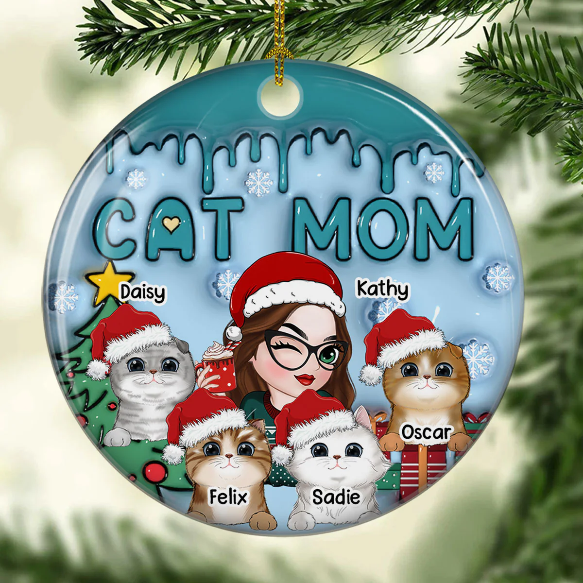 Lovely Cat Mom - Personalized Custom 3D Inflated Effect Ceramic Ornament - Image 5
