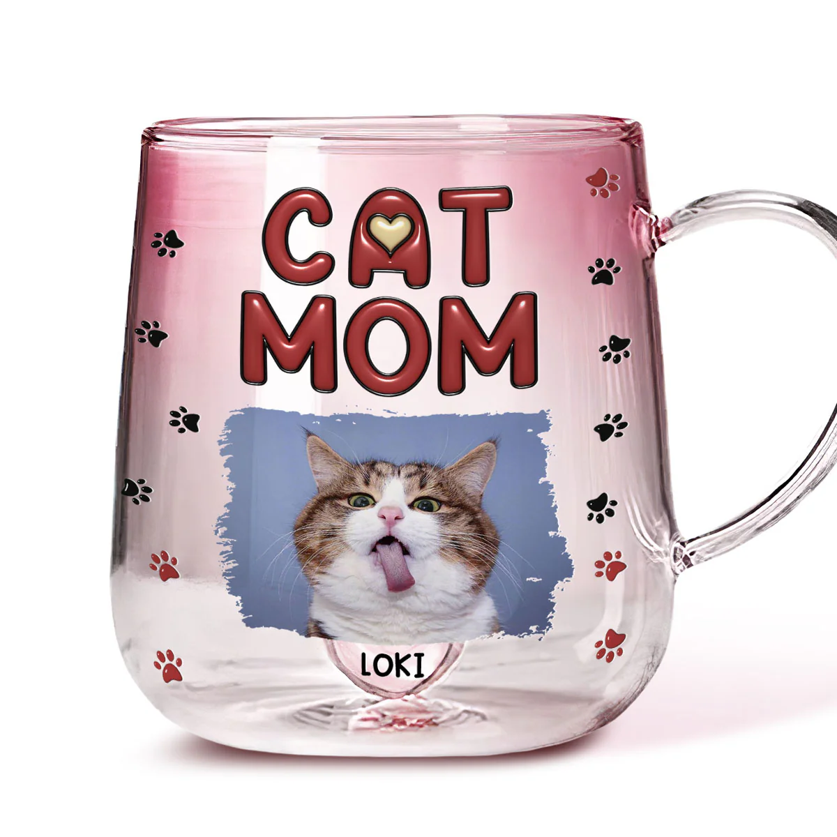 Lovely Cat Mom Photo- Personalized Custom Pink Gradient Glass Mug