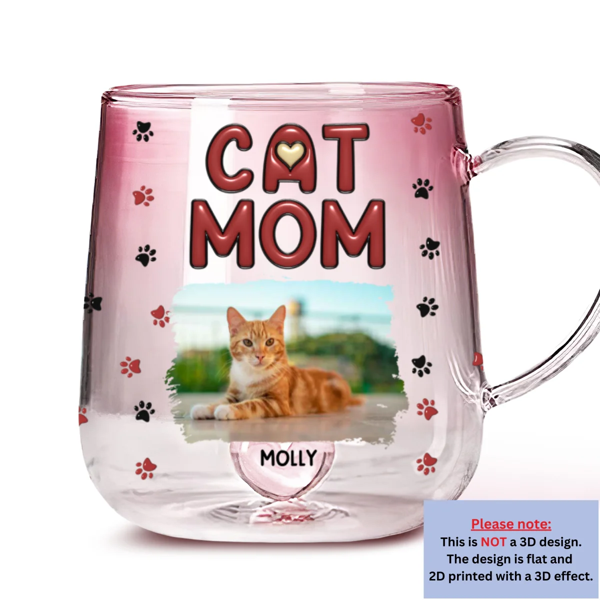 Lovely Cat Mom Photo- Personalized Custom Pink Gradient Glass Mug - Image 5