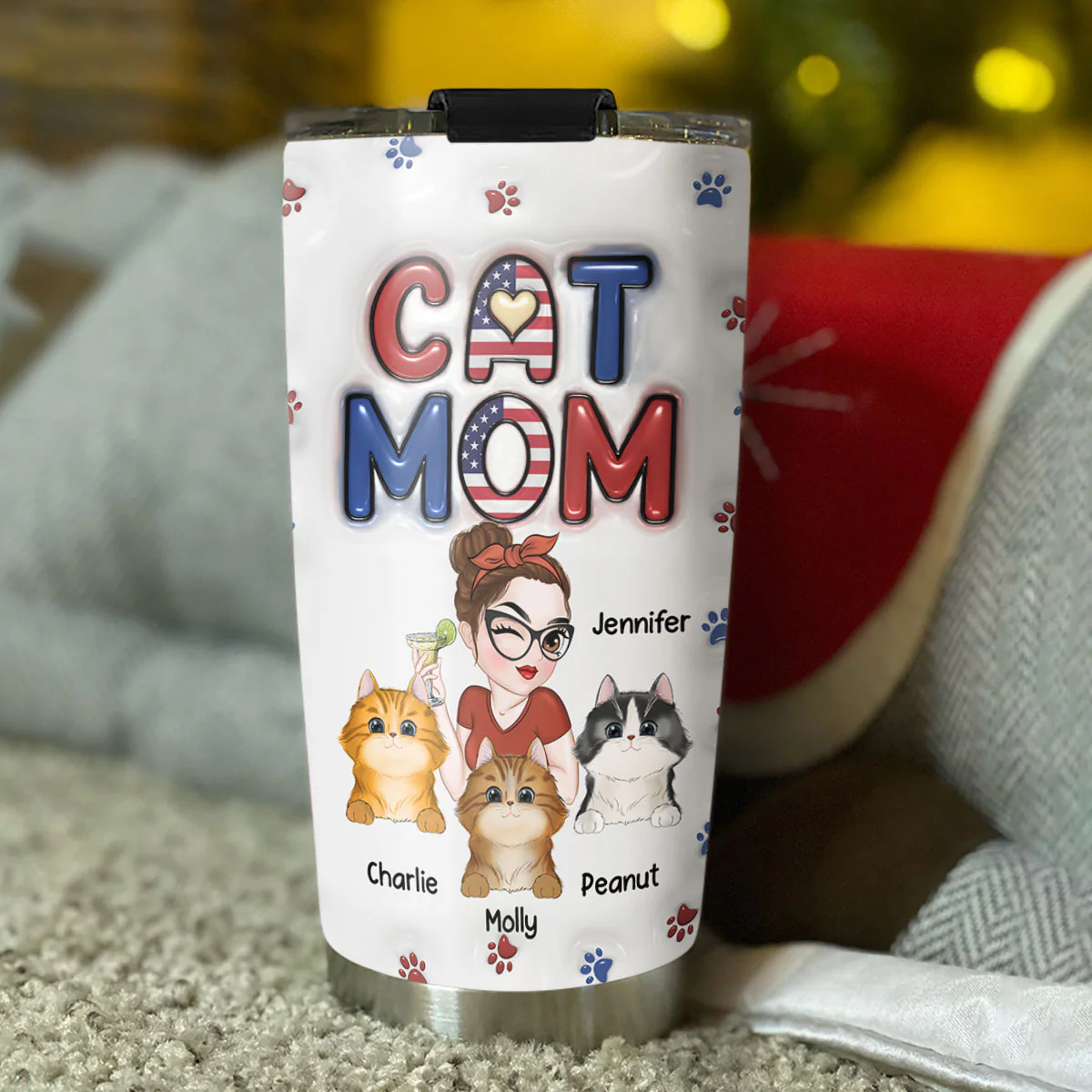 Lovely Cat Mom Version 3 - Personalized Custom 3D Inflated Effect Tumbler - Image 3