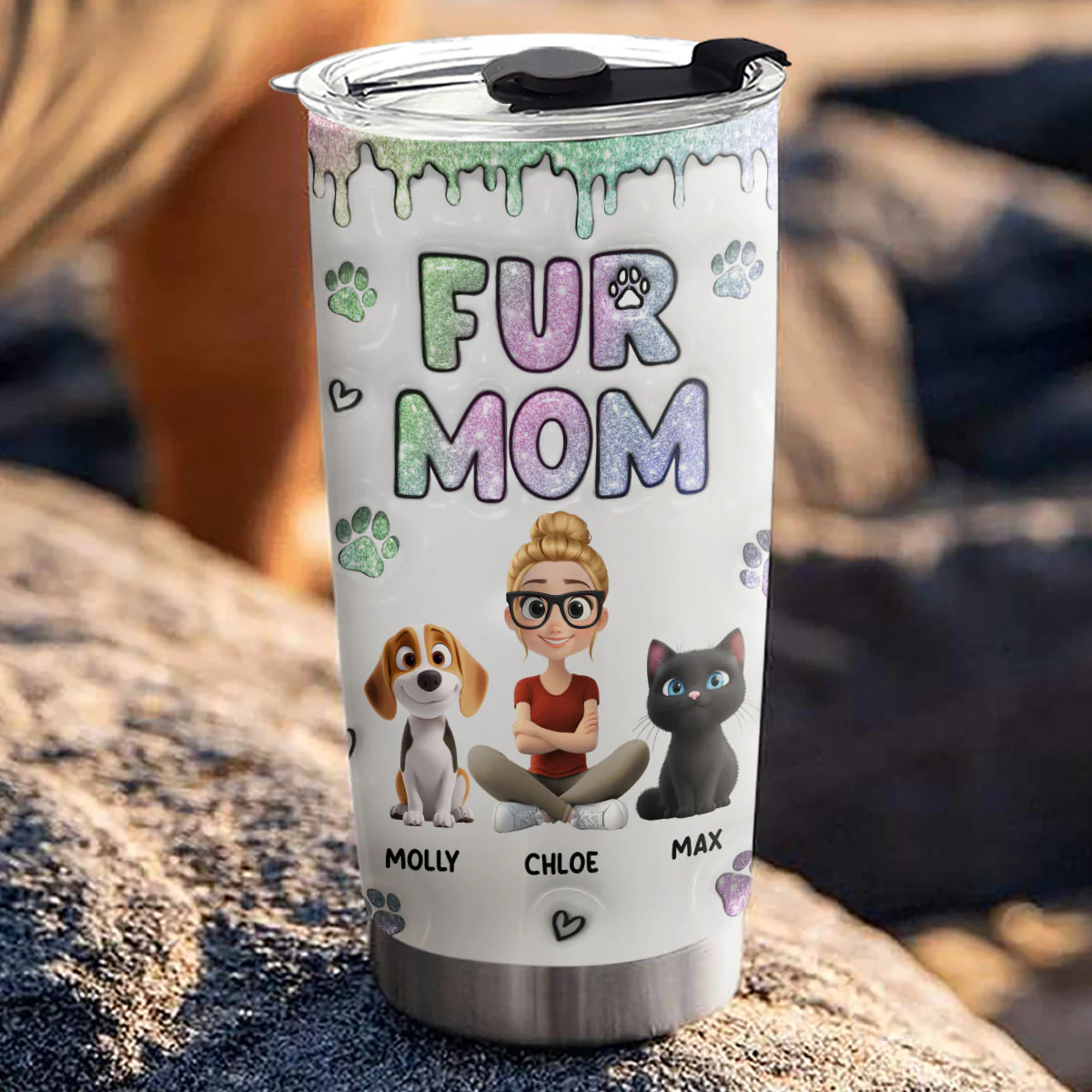 Lovely Chibi Fur Mom - Personalized Custom 3D Inflated Effect Tumbler - Image 3