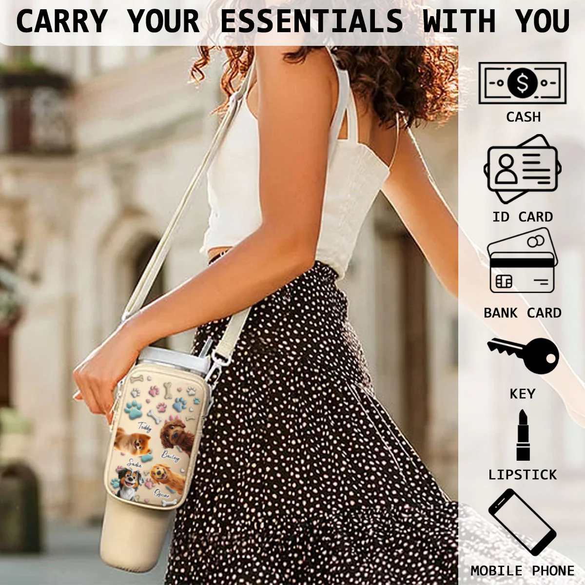 Lovely Dog Cartoon - Personalized Custom 40oz Water Bottle Carrier Bag - Image 5