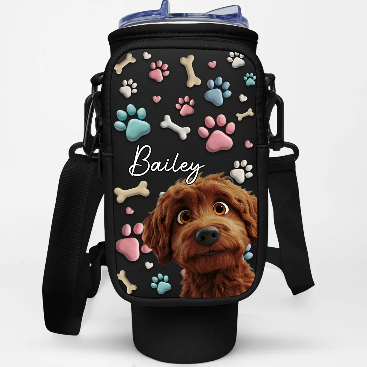 Lovely Dog Cartoon - Personalized Custom 40oz Water Bottle Carrier Bag - Image 7