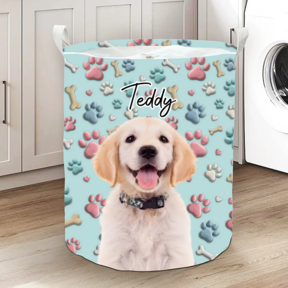 Lovely Dog Cartoon Photo - Personalized Custom Laundry Basket - Image 8