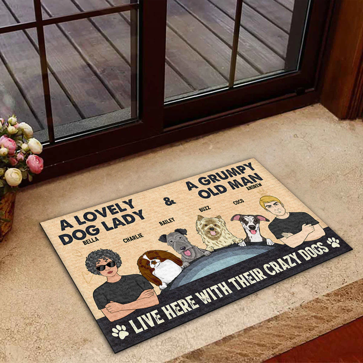 Lovely Dog Lady And Grumpy Old Man - Personalized Custom Doormat - Image 4